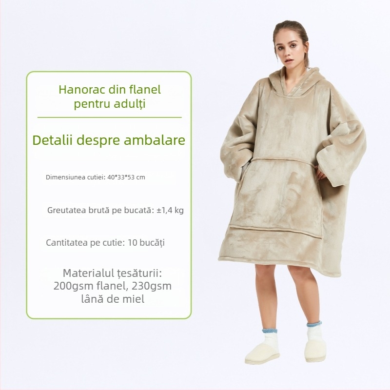 Pătură cu glugă din flanelă, poliester, 300–500 g, mâneci lungi, personalizare disponibilă