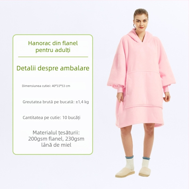 Pătură cu glugă din flanelă, poliester, 300–500 g, mâneci lungi, personalizare disponibilă