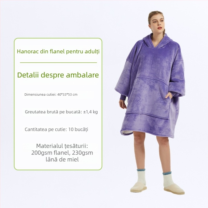 Pătură cu glugă din flanelă, poliester, 300–500 g, mâneci lungi, personalizare disponibilă