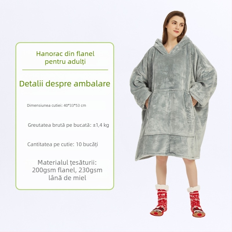 Pătură cu glugă din flanelă, poliester, 300–500 g, mâneci lungi, personalizare disponibilă