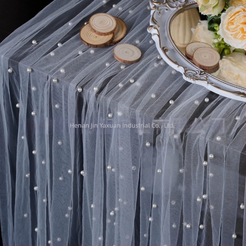 Runner de masă Boem cu dantelă și tull perlat, 100% poliester, fibră de poliester; personalizabil; potrivit pentru sufragerie, birou, exterior, restaurant, cameră a copiilor