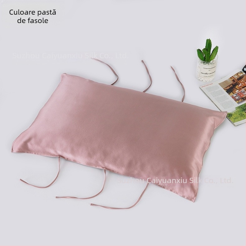 Prosop de pernă din mătase Mulberry, 30 Momme, cu șnur, 100% mătase, îngrijire păr, somn confortabil