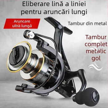 Mulinetă de pescuit spinning cu corp metalic, tambur adânc, frână frontală, mâner reversibil pentru stânga/dreapta, potrivită pentru pescuit în mare și stâncos