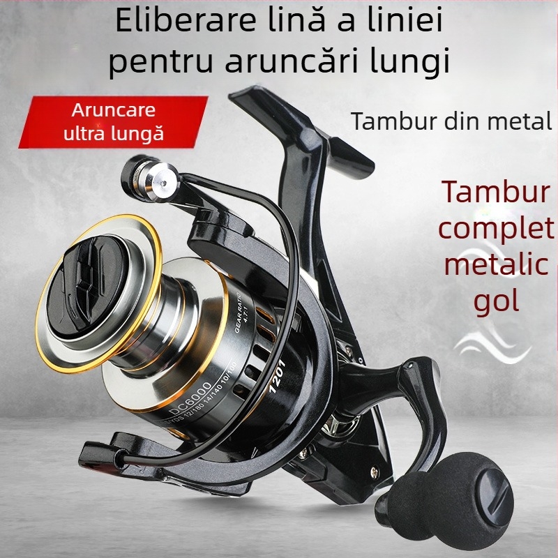 Mulinetă de pescuit spinning cu corp metalic, tambur adânc, frână frontală, mâner reversibil pentru stânga/dreapta, potrivită pentru pescuit în mare și stâncos