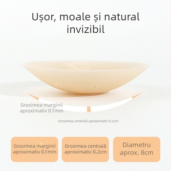 Plăci siliconice pentru sân - ultra-subțiri, respirabile și invizibile; formă circulară a mamelonului, finisaj lucios și design decupat.