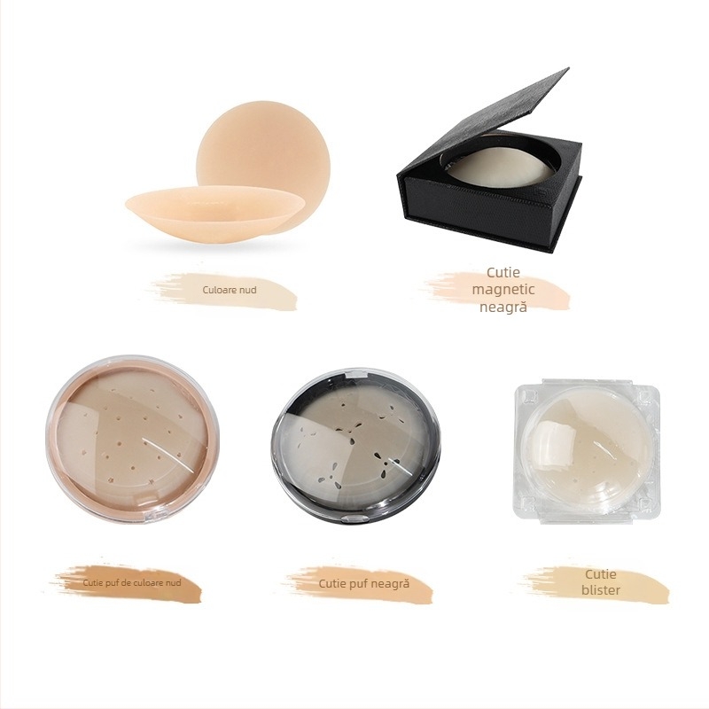 Plăci siliconice pentru sân - ultra-subțiri, respirabile și invizibile; formă circulară a mamelonului, finisaj lucios și design decupat.