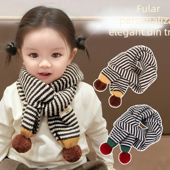 Fular tricotat unisex pentru copii, în dungă, pentru toamnă-iarna, cald la gât, lansare 2025