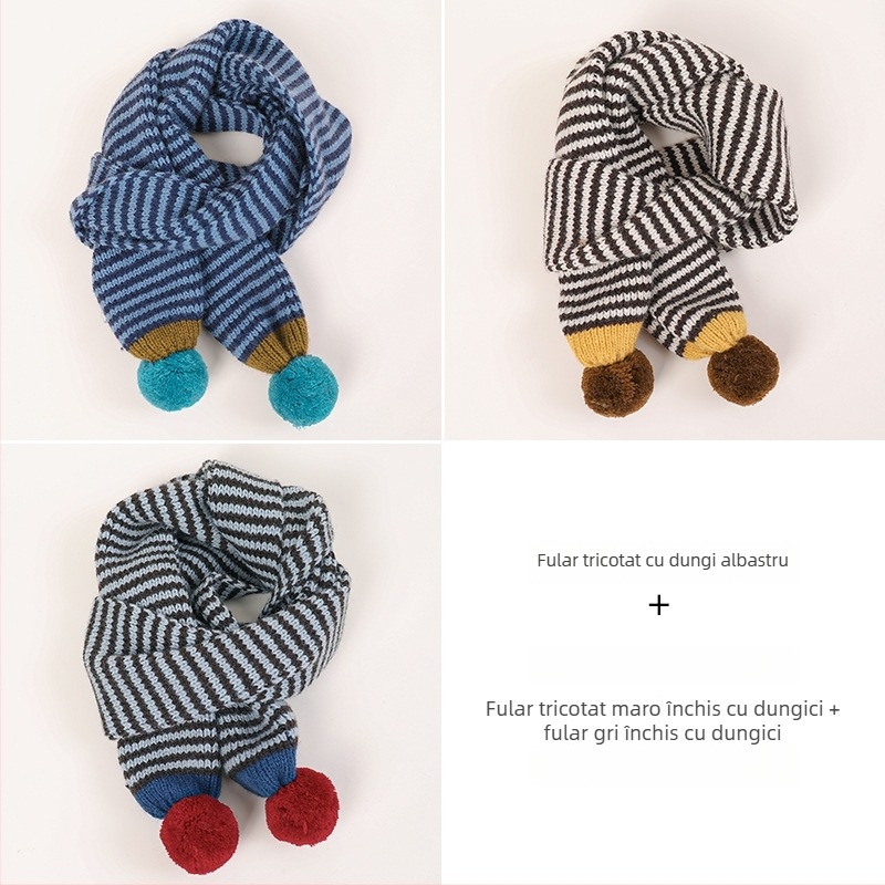 Fular tricotat unisex pentru copii, în dungă, pentru toamnă-iarna, cald la gât, lansare 2025