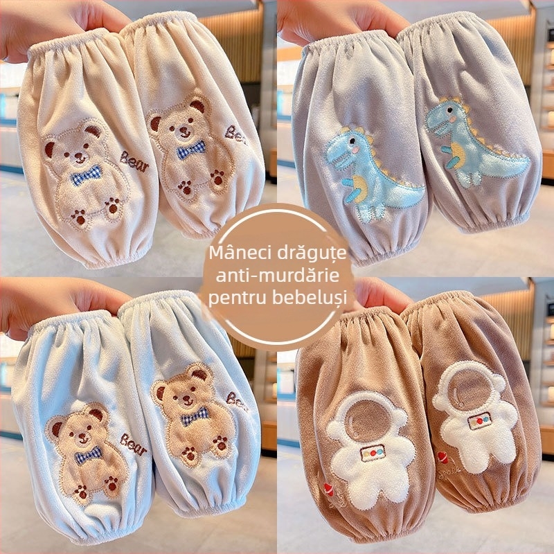 Manșete pentru copii cu design desen animat, material pânză, finisaj brodat, antifouling; pentru toamnă-iarna-primăvara; vârste 1–13