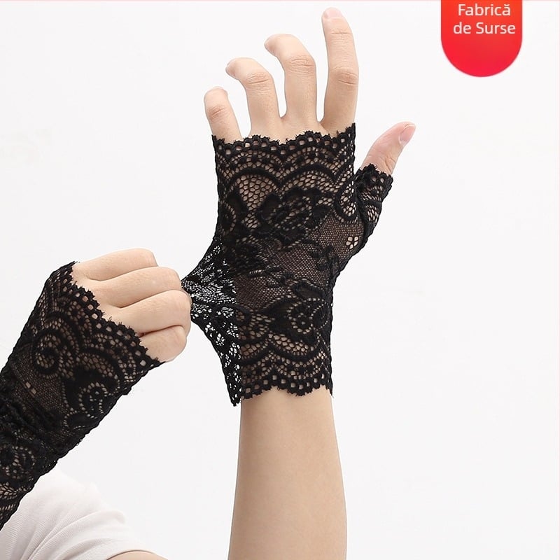 Mănuși din dantelă cu degete parțiale pentru ședințe foto de nuntă, feminine, decorative, material dantelă, stil: parțial deget