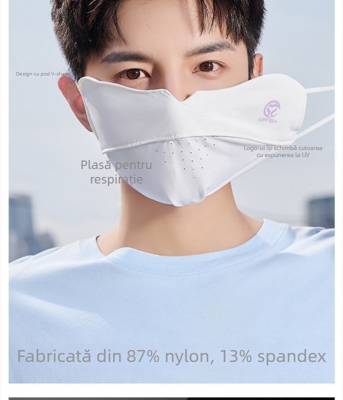 Mască unisex de protecție solară, material ice silk respirabil, design cu prindere la urechi, protecție UV, potrivită pentru vară, primăvară și toamnă