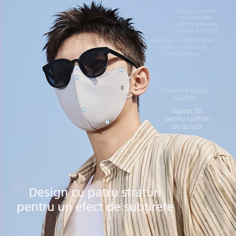 Mască unisex de protecție solară, material ice silk respirabil, design cu prindere la urechi, protecție UV, potrivită pentru vară, primăvară și toamnă