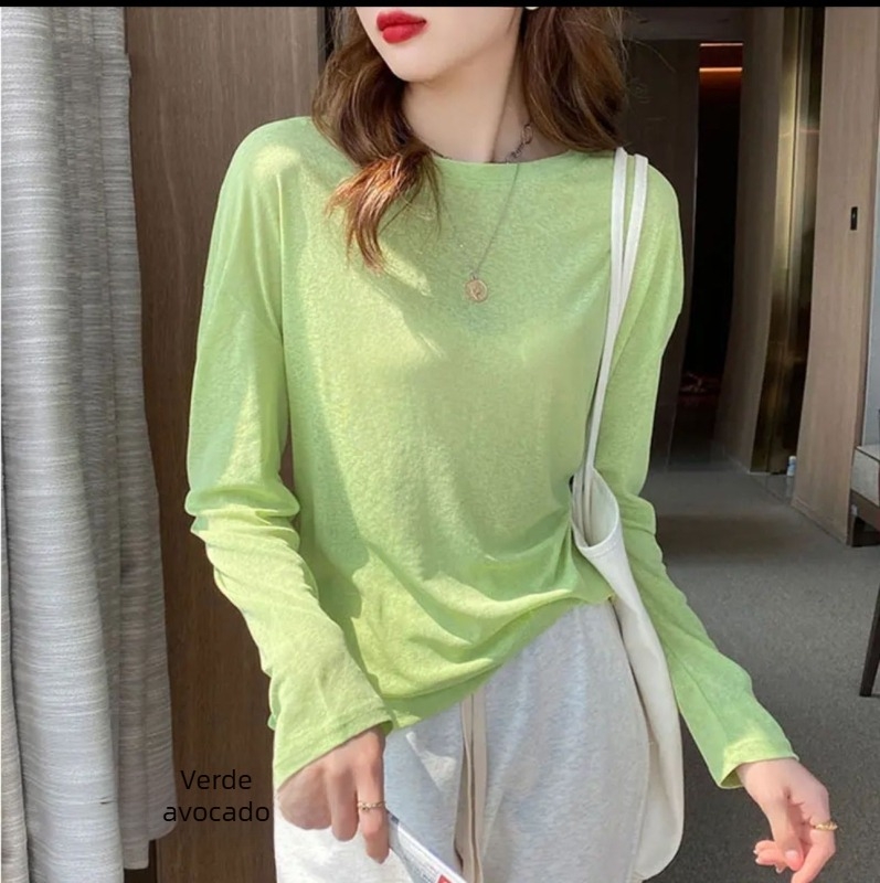 Tricou lejer cu mânecă lungă, protecție solară UPF50+, cu despicare