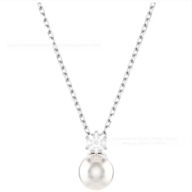 Set de bijuterii cu perle din imitatie: colier cu lanț clavicular, cercei, brățară și inel; material: perle imitatie; pandantiv: aliaj; model: inimă/picătură/clopot; include: cercei + colier + brățară + inel