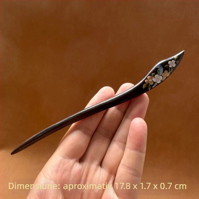 Ac de păr din abanos, stil minimalist, decor floral lacuit, origine Dongyang, vară 2024