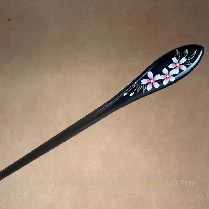 Ac de păr din abanos, stil minimalist, decor floral lacuit, origine Dongyang, vară 2024