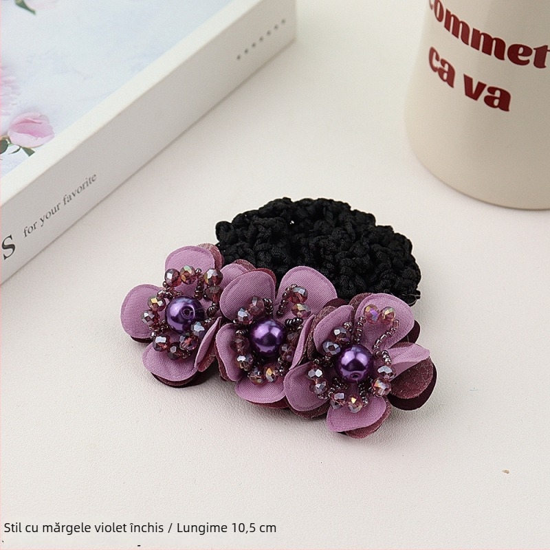 Accesoriu de păr cu floare de perlă și clemă cu arc, material textil, stil minimalist, lucrat manual, pentru femei