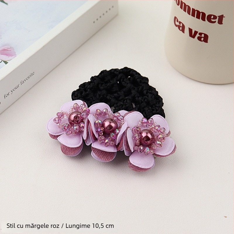 Accesoriu de păr cu floare de perlă și clemă cu arc, material textil, stil minimalist, lucrat manual, pentru femei