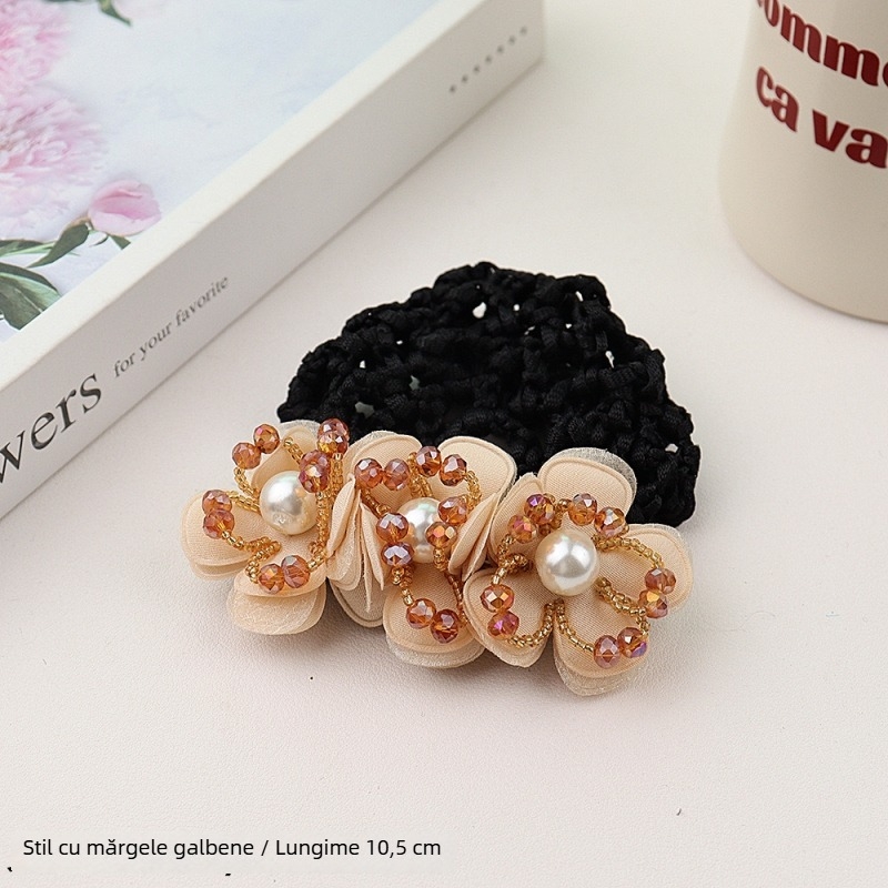 Accesoriu de păr cu floare de perlă și clemă cu arc, material textil, stil minimalist, lucrat manual, pentru femei