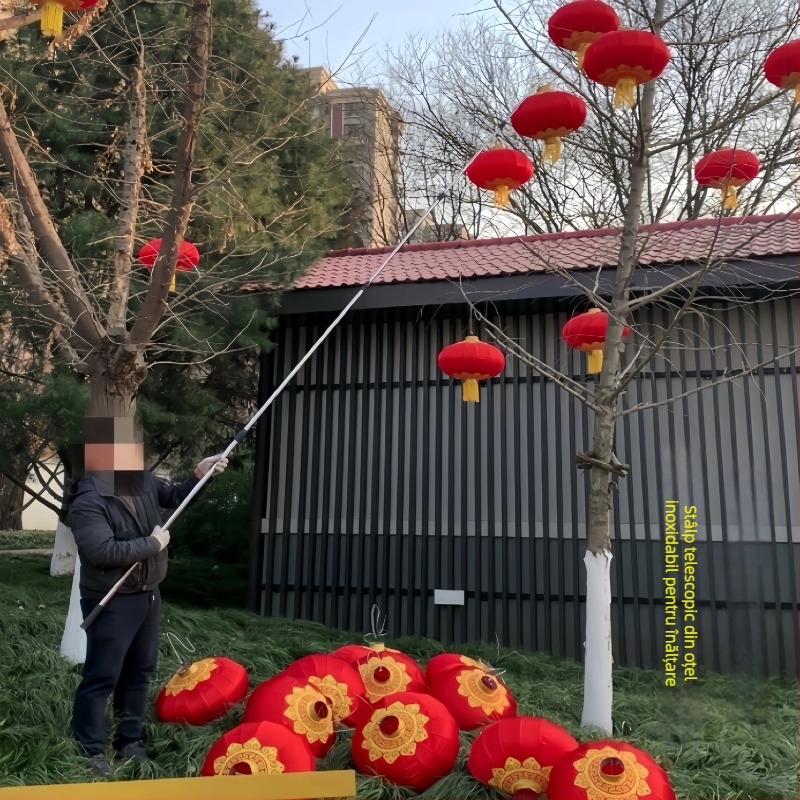 Stâlp telescopic pentru felinare de agățat, exterior, lampion în formă de Winter Melon, serigrafie Silk Screen, Stil Chinez Nou