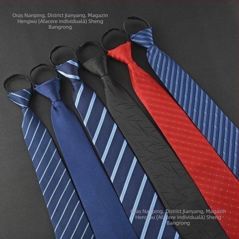 Clema de cravată - fără nod, model în dungi cu motiv floral la guler, pentru bărbați