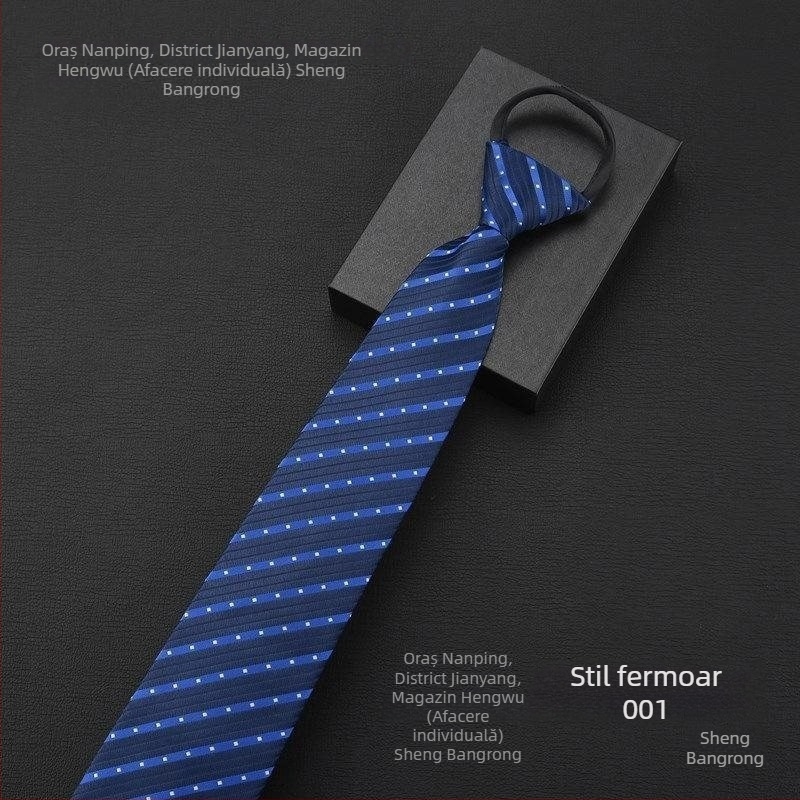 Clema de cravată - fără nod, model în dungi cu motiv floral la guler, pentru bărbați