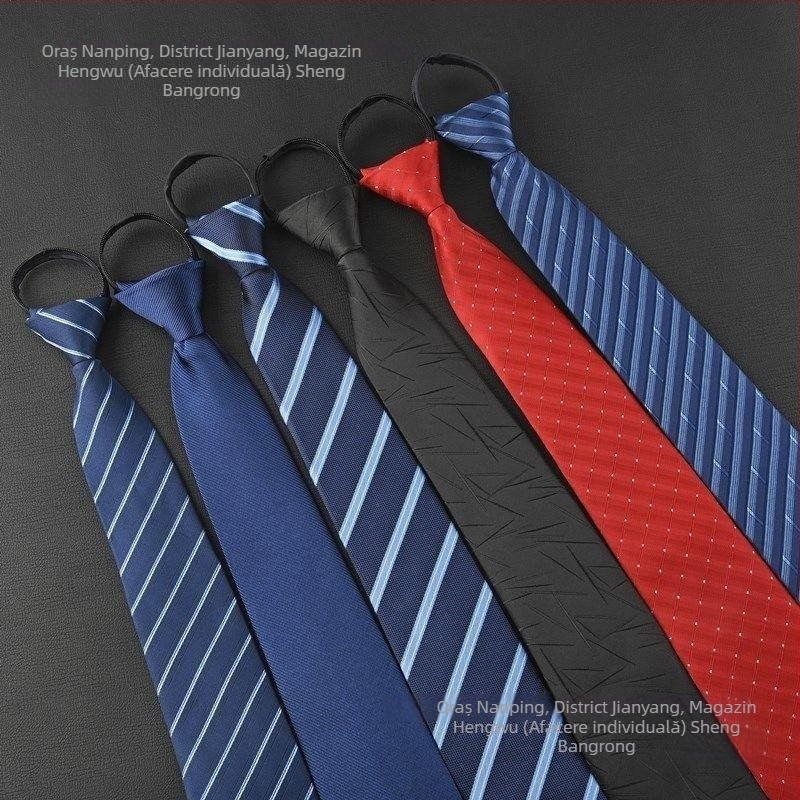 Clema de cravată - fără nod, model în dungi cu motiv floral la guler, pentru bărbați