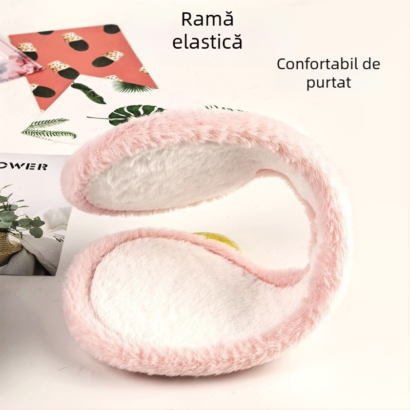 Protecții pentru urechi de iarnă din pluș, căptușeală velur, umplutură groasă, model carouri în grilă, montare pe spate (Material: pluș; Căptușeală: velur; Grosime: groasă; Model: carouri; Stil: montare pe spate)