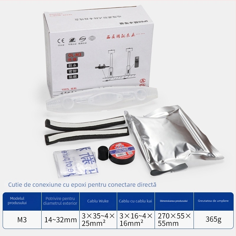 Cutie de legătură impermeabilă umplută cu gel pentru iluminat stradal exterior, 1 intrare, 2 ieșiri, izolată și etanșă, protecție împotriva stropilor