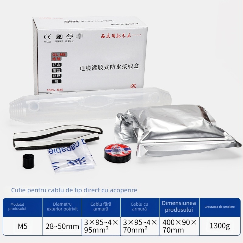 Cutie de legătură impermeabilă umplută cu gel pentru iluminat stradal exterior, 1 intrare, 2 ieșiri, izolată și etanșă, protecție împotriva stropilor