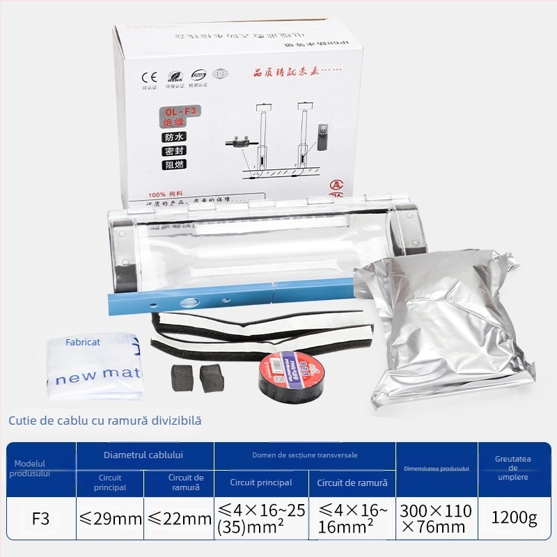 Cutie de legătură impermeabilă umplută cu gel pentru iluminat stradal exterior, 1 intrare, 2 ieșiri, izolată și etanșă, protecție împotriva stropilor