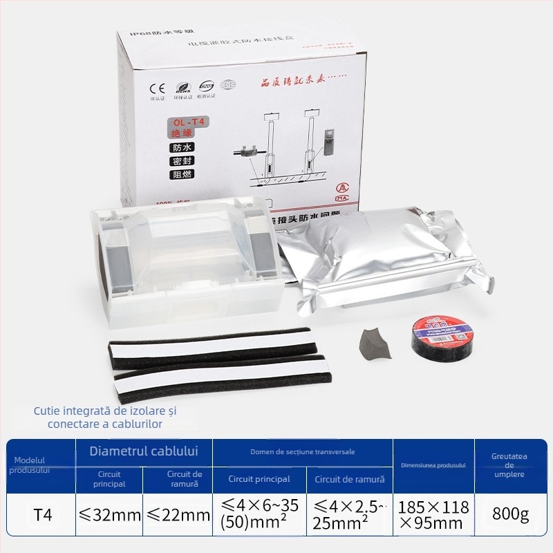 Cutie de legătură impermeabilă umplută cu gel pentru iluminat stradal exterior, 1 intrare, 2 ieșiri, izolată și etanșă, protecție împotriva stropilor