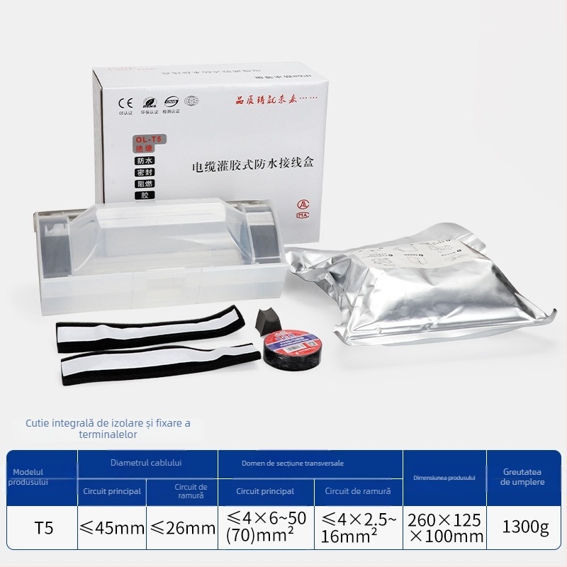 Cutie de legătură impermeabilă umplută cu gel pentru iluminat stradal exterior, 1 intrare, 2 ieșiri, izolată și etanșă, protecție împotriva stropilor