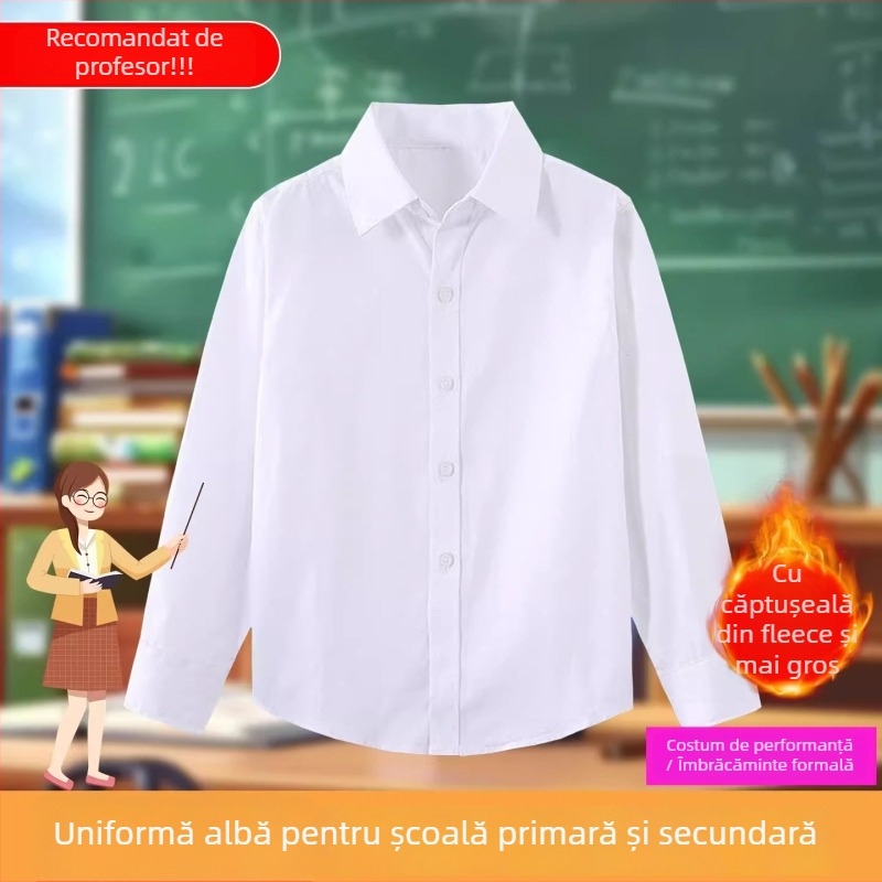 Cămașă pentru copii cu mânecă lungă, școlară, stil coreean, finisaj moale, amestec din bumbac 30%, iarnă 2025
