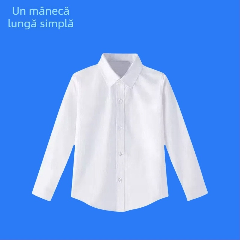 Cămașă pentru copii cu mânecă lungă, școlară, stil coreean, finisaj moale, amestec din bumbac 30%, iarnă 2025