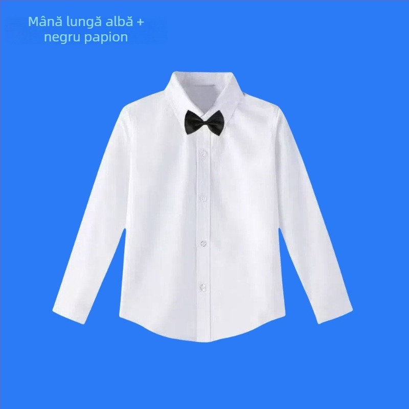 Cămașă pentru copii cu mânecă lungă, școlară, stil coreean, finisaj moale, amestec din bumbac 30%, iarnă 2025