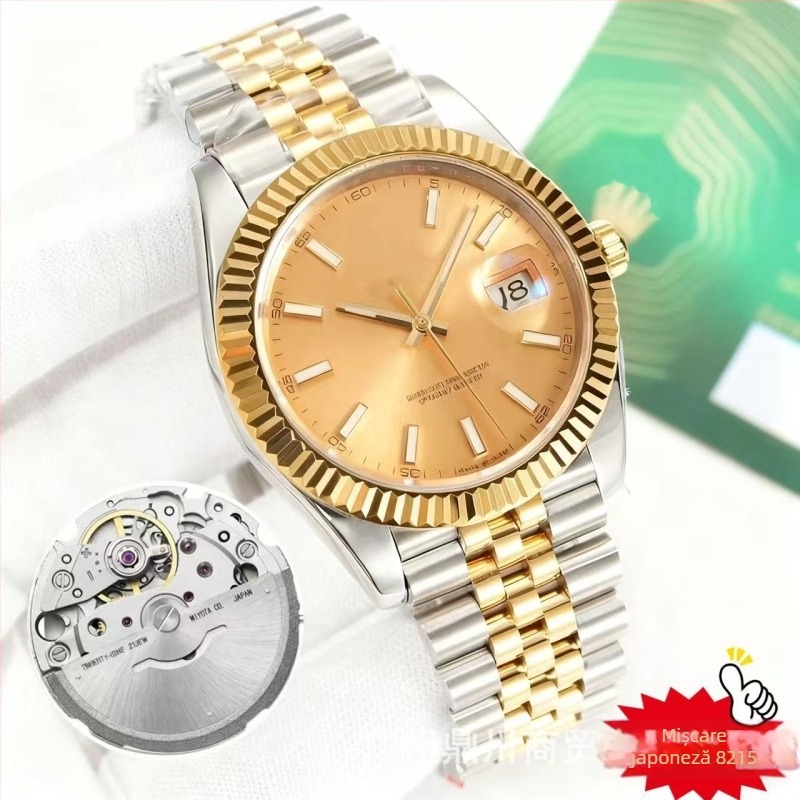 Ceas mecanic pentru bărbați, cu mecanism 8215, cristal de safir, rezistent la apă, carcasă și brățară din oțel inoxidabil, afișaj luminescent