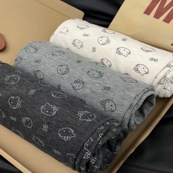 Pantaloni casual cu imprimeu pisică, amestec poliester-elastan, talie medie, croială dreaptă, toamnă-iarnă 2025