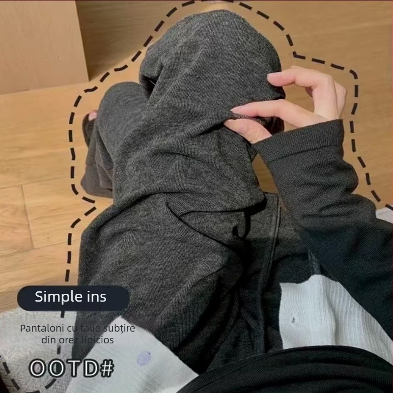 Pantaloni casual cu imprimeu pisică, amestec poliester-elastan, talie medie, croială dreaptă, toamnă-iarnă 2025