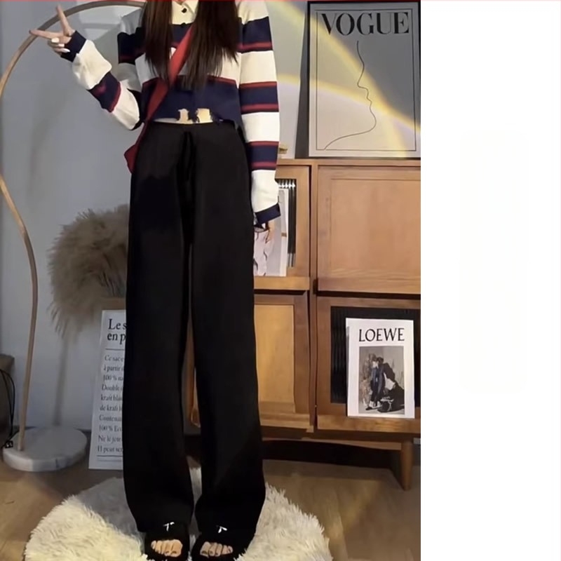 Pantaloni pentru femei cu talie înaltă, tricot, cu croială dreaptă și largi, groși, toamnă 2024