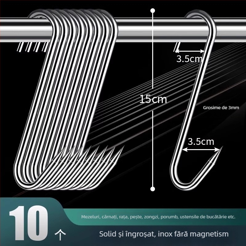 Cârlig de carne din oțel inoxidabil, în formă de S, pentru carne uscată, pește și cârnați, placare electrolitică, 170 g, stil modern minimalist