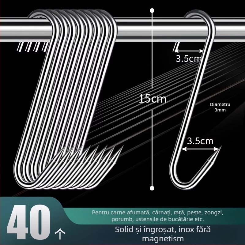 Cârlig de carne din oțel inoxidabil, în formă de S, pentru carne uscată, pește și cârnați, placare electrolitică, 170 g, stil modern minimalist