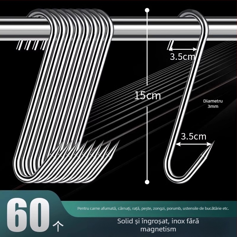 Cârlig de carne din oțel inoxidabil, în formă de S, pentru carne uscată, pește și cârnați, placare electrolitică, 170 g, stil modern minimalist