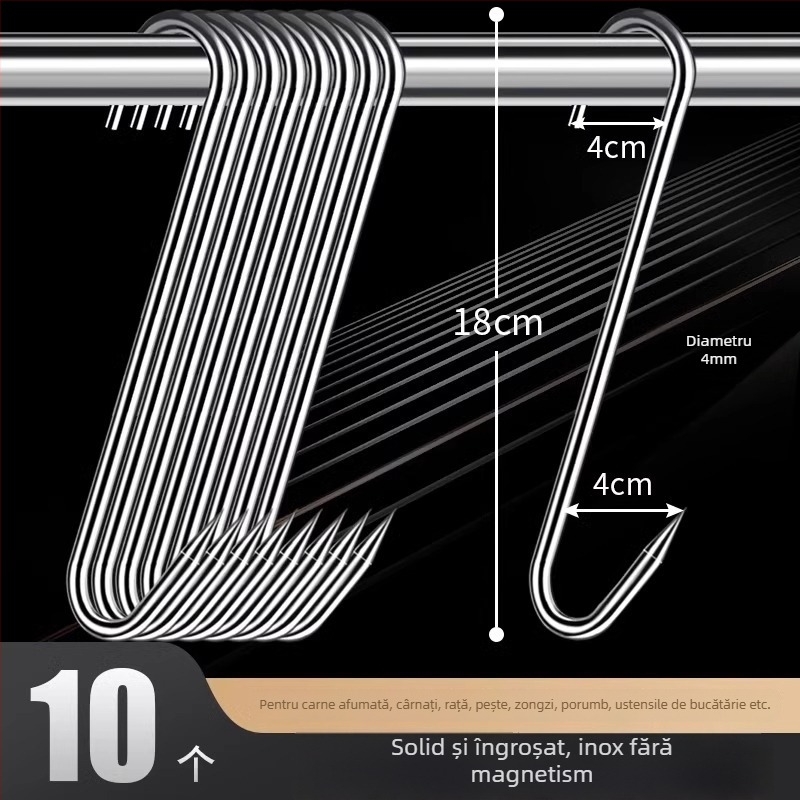 Cârlig de carne din oțel inoxidabil, în formă de S, pentru carne uscată, pește și cârnați, placare electrolitică, 170 g, stil modern minimalist