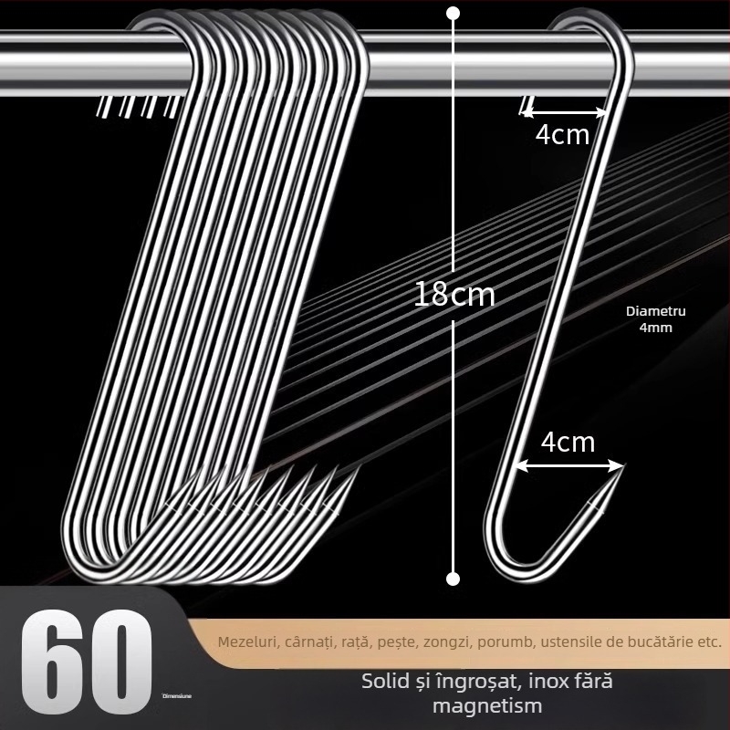 Cârlig de carne din oțel inoxidabil, în formă de S, pentru carne uscată, pește și cârnați, placare electrolitică, 170 g, stil modern minimalist