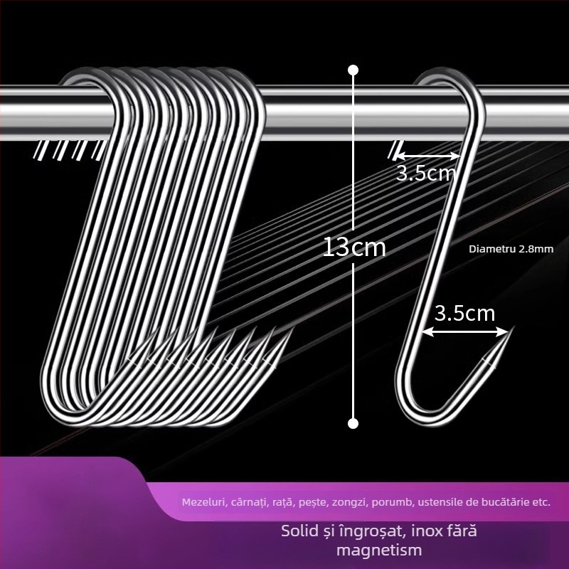 Cârlig de carne din oțel inoxidabil, în formă de S, pentru carne uscată, pește și cârnați, placare electrolitică, 170 g, stil modern minimalist