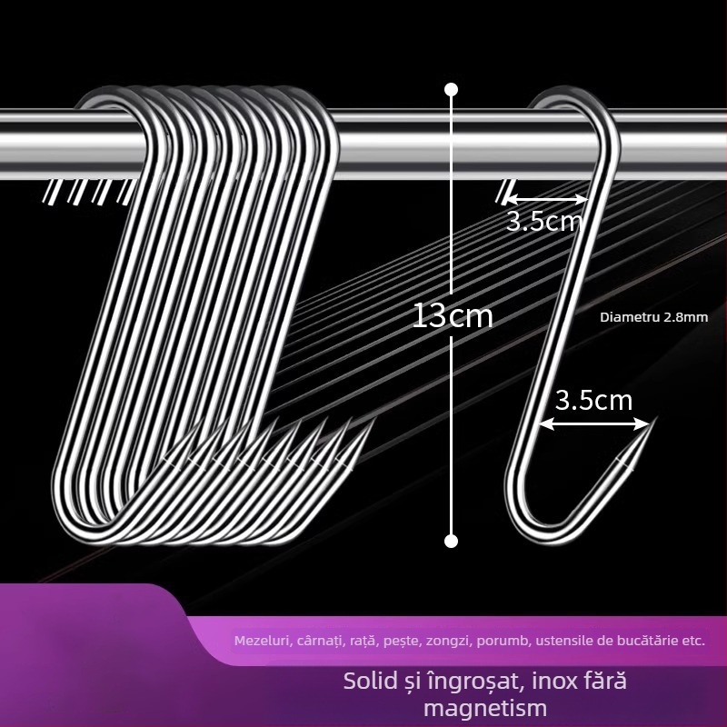 Cârlig de carne din oțel inoxidabil, în formă de S, pentru carne uscată, pește și cârnați, placare electrolitică, 170 g, stil modern minimalist