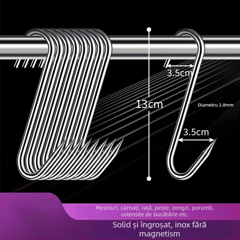 Cârlig de carne din oțel inoxidabil, în formă de S, pentru carne uscată, pește și cârnați, placare electrolitică, 170 g, stil modern minimalist