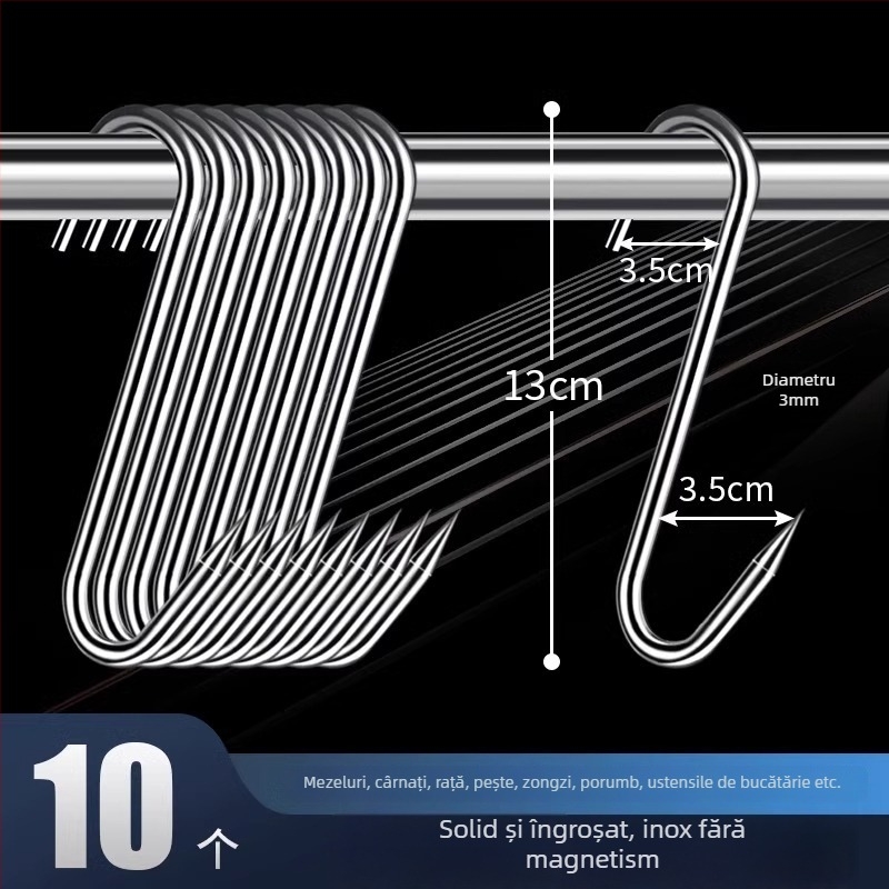 Cârlig de carne din oțel inoxidabil, în formă de S, pentru carne uscată, pește și cârnați, placare electrolitică, 170 g, stil modern minimalist