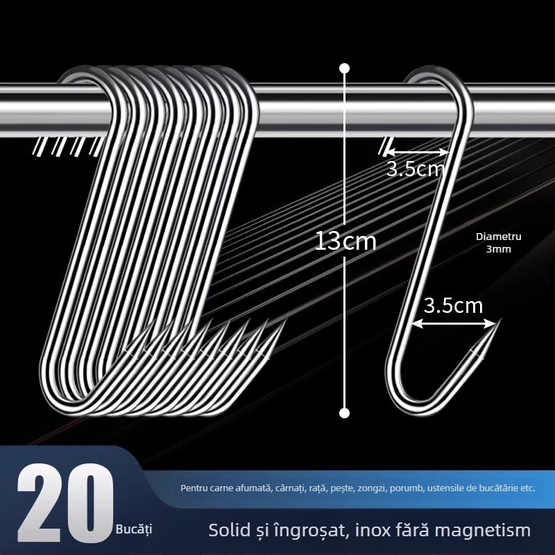 Cârlig de carne din oțel inoxidabil, în formă de S, pentru carne uscată, pește și cârnați, placare electrolitică, 170 g, stil modern minimalist